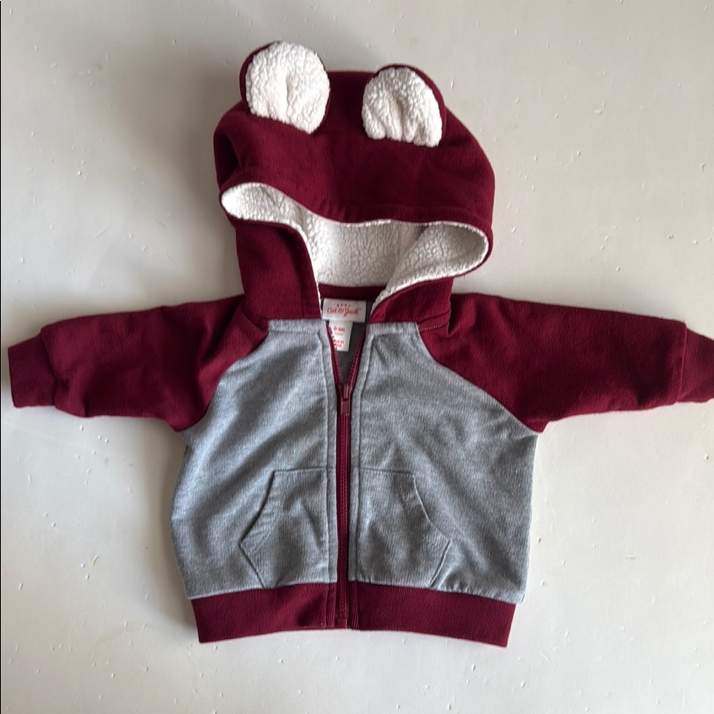 Cat & Jack Cozy Maroon and Gray Infant Hoodie Size 0-3 Months